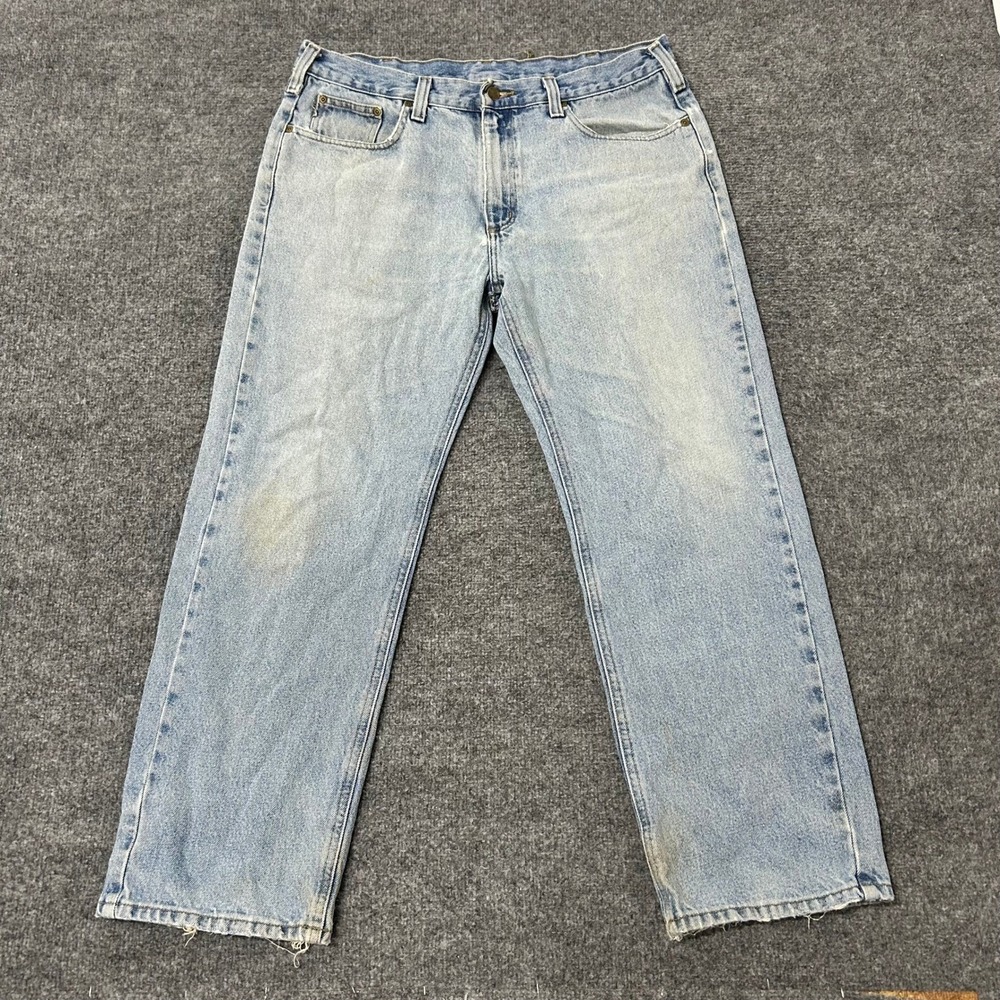 Carhartt Jeans Mens Size 38x30 Light Wash Traditional Fit Distressed Workwear